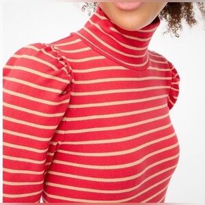 J Crew women’s NNT Size M Red Puff-Sleeve Turtleneck with Metallic Gold Stripes